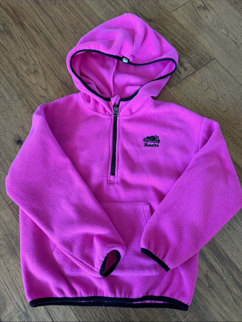 Roots Pink Hooded Fleece Pullover Jacket